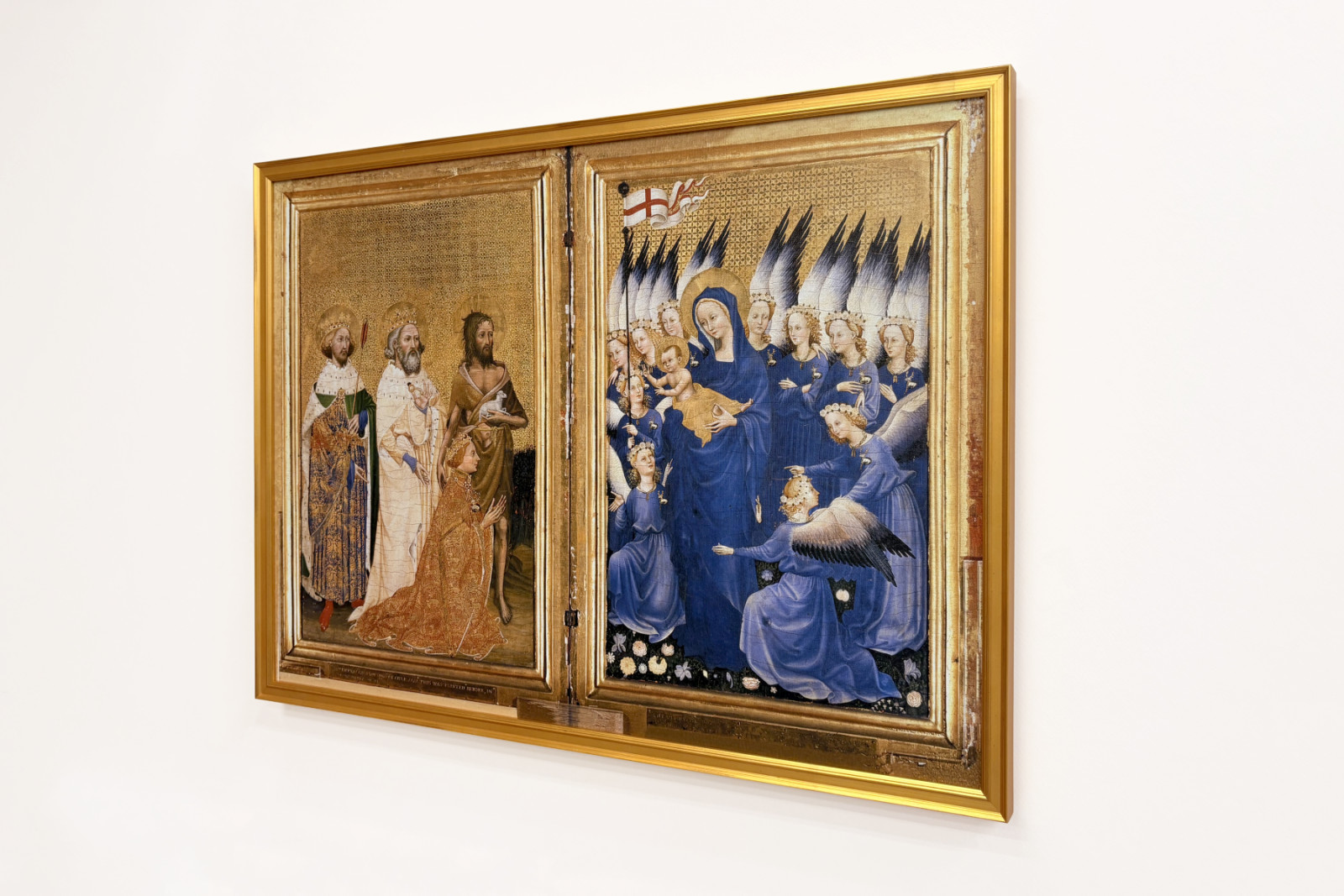 Richard II. Představený Panně a Dítěti jeho patronem Janem Křtitelem a svatými Edwardem a Edmundem, kolem 1395-99 (vaječná tempera na dubu) - Master of the Wilton Diptych