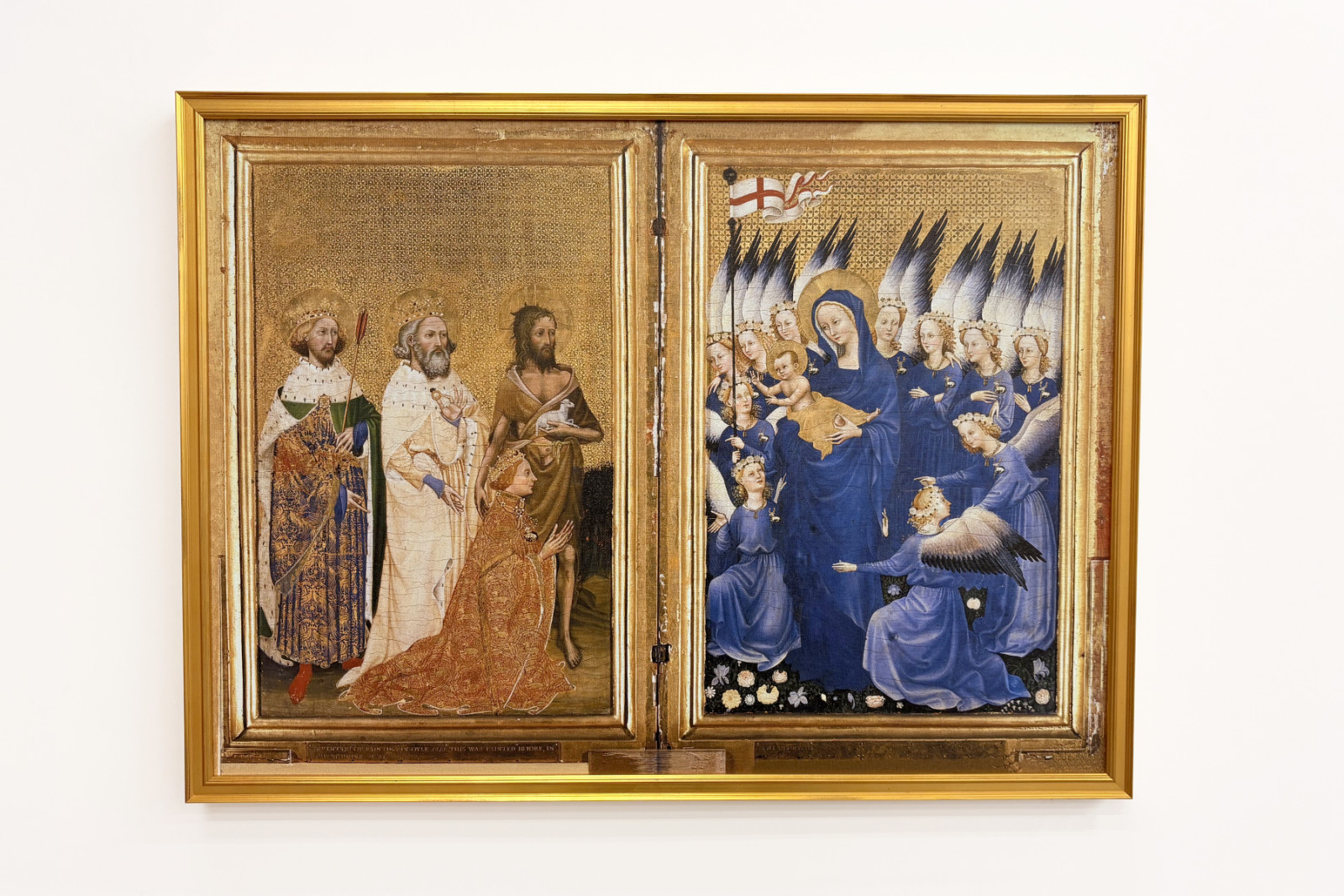 Richard II. Představený Panně a Dítěti jeho patronem Janem Křtitelem a svatými Edwardem a Edmundem, kolem 1395-99 (vaječná tempera na dubu) - Master of the Wilton Diptych