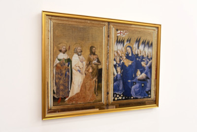 Richard II. Představený Panně a Dítěti jeho patronem Janem Křtitelem a svatými Edwardem a Edmundem, kolem 1395-99 (vaječná tempera na dubu)