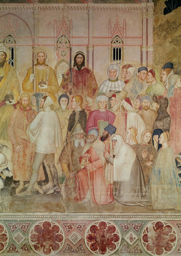 Církev militantní a vítězná, detail pravého křídla světských úřadů se Santa Maria del Fiore v pozadí, kolem 1366-68 (detail 72859, 31612) od Andrea di Bonaiuto