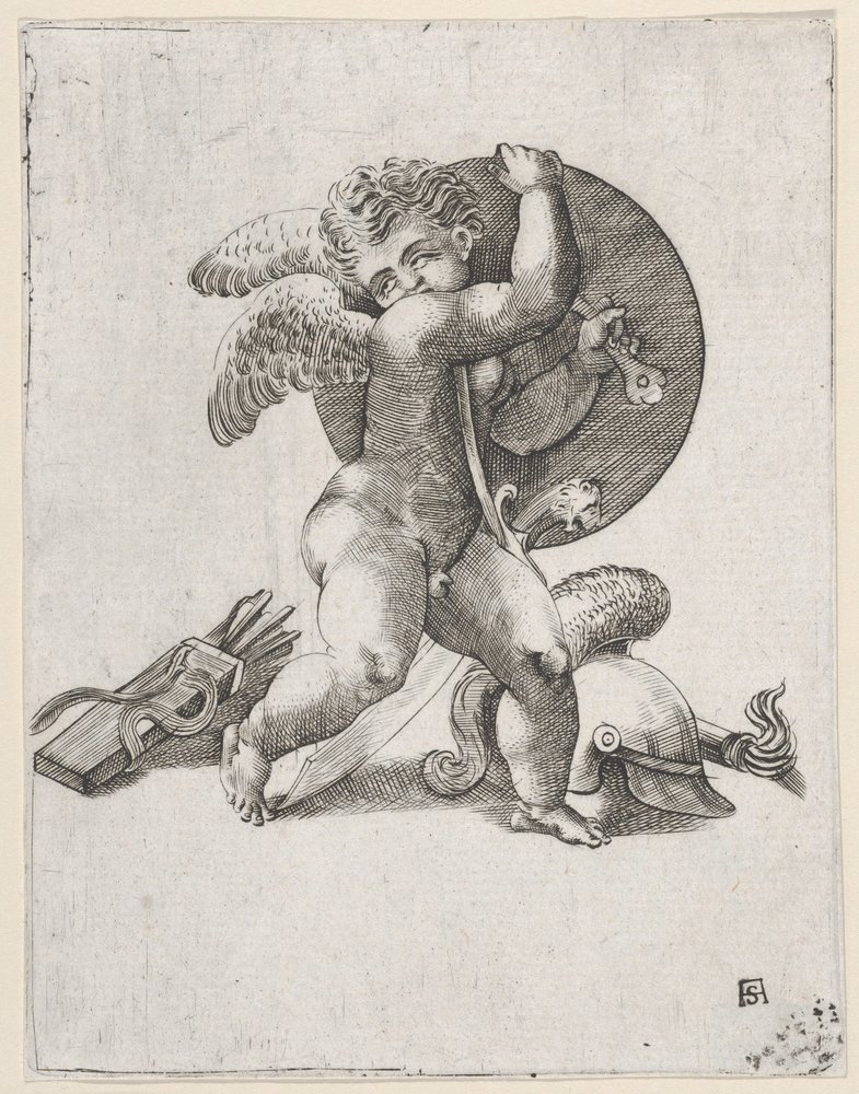 Cupid with Weapons of Mars, c1547-62. od Adamo Scultori