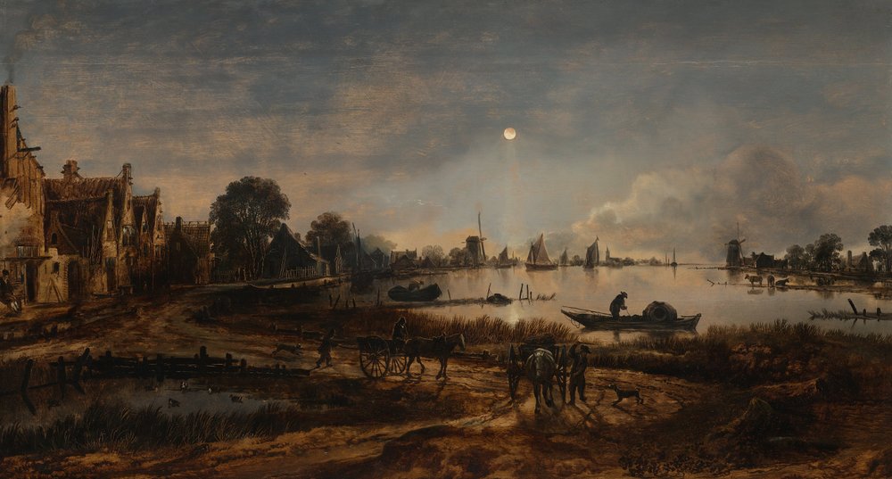 Pohled na řeku při měsíčním svitu od Aert van der Neer