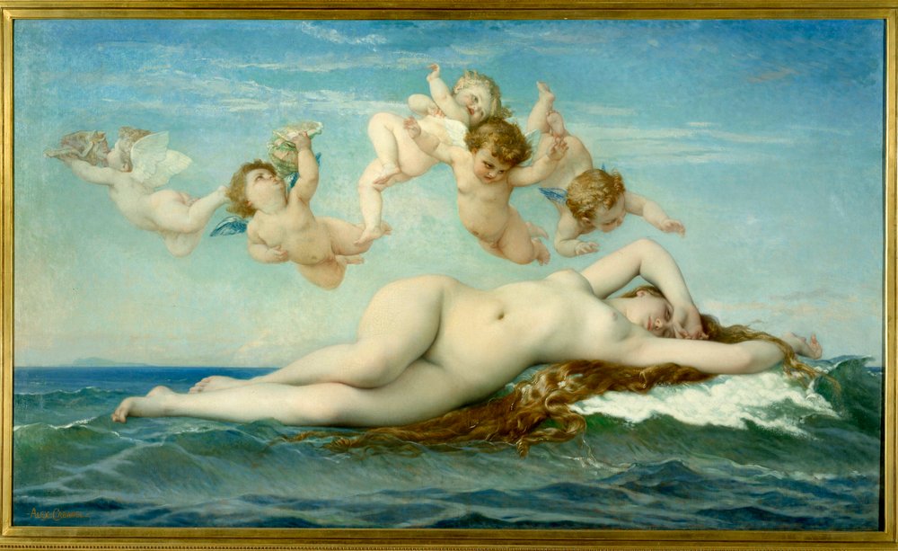 Zrození Venuše. Obraz Alexandra Cabanela (1823-1889), 1863. Výška 1,3 x 2,25 m. Paříž, Musée d