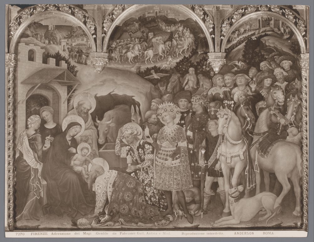 Fotoreprodukce obrazu Klanění tří králů od Gentile da Fabriano Firenze, Adorazione dei Magi (Gentile da Fabriano) Gall. Antica a Mod. (název na objektu) od Anderson (firma)