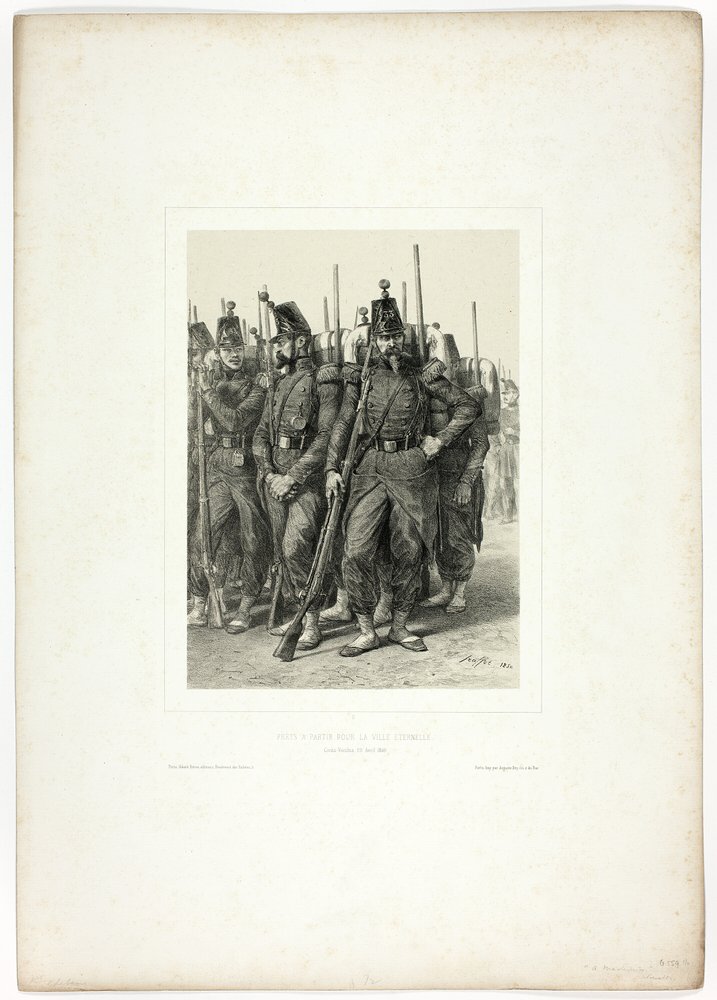 Připraveni k odjezdu do Věčného města ze Souvenirs d’Italie: Expedition de Rome od Denis-Auguste-Marie Raffet