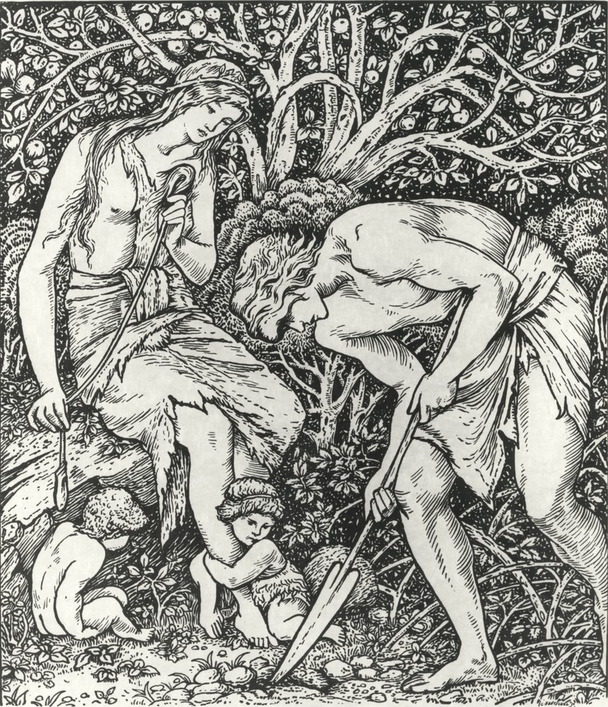 Adam a Eva (Labour: When Adam Delved and Eve Span, Who Was Then the Gentleman?) od Edward Coley (after) Burne-Jones