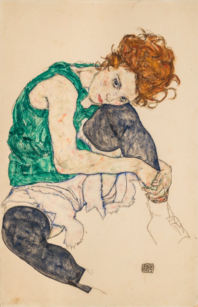 Sedící žena s pokrčenými koleny, 1917 od Egon Schiele