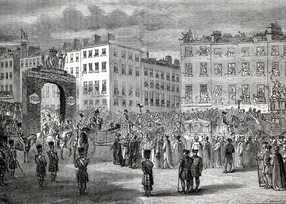 Vstup George IV (1762-1830) do Dublinu, 3. září 1821, vyryl Pearson od English School