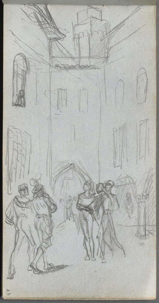 Náčrtník, strana 63: Postavy na nádvoří od Ernest Meissonier