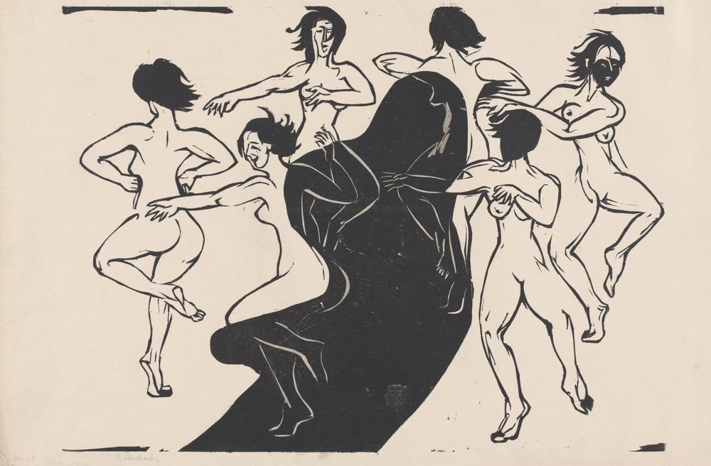 Aktové tančící kolem stínu od Ernst Ludwig Kirchner