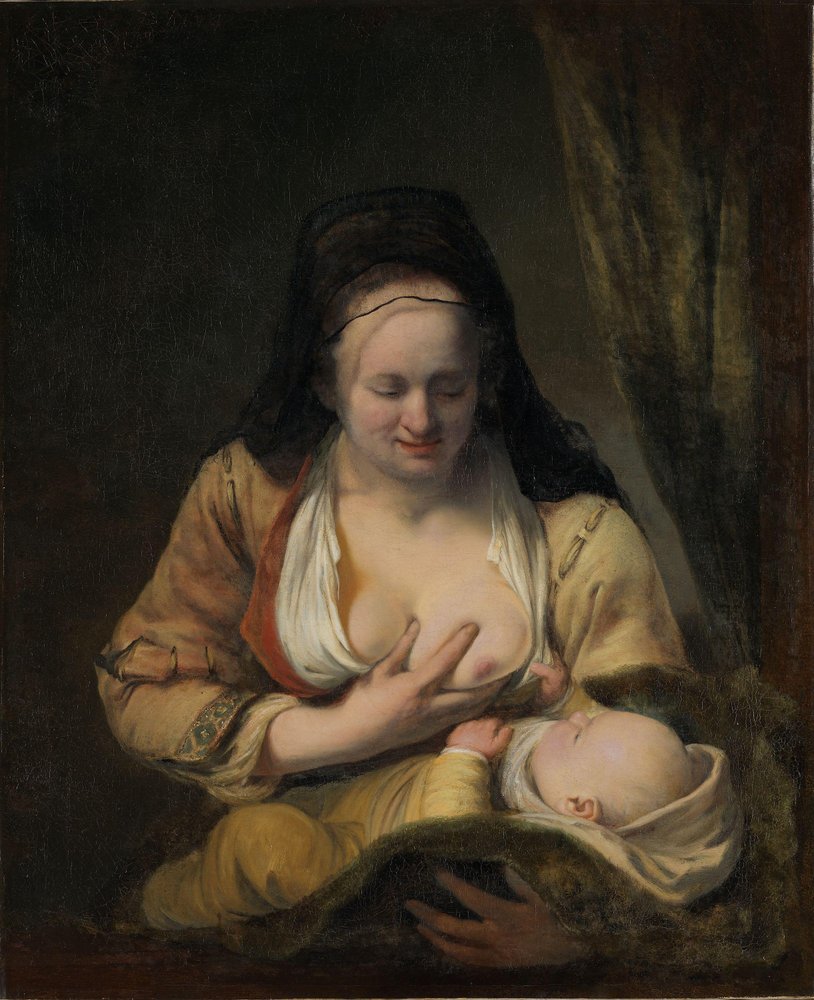 Žena kojící nemluvně (olej na plátně) od Ferdinand Bol