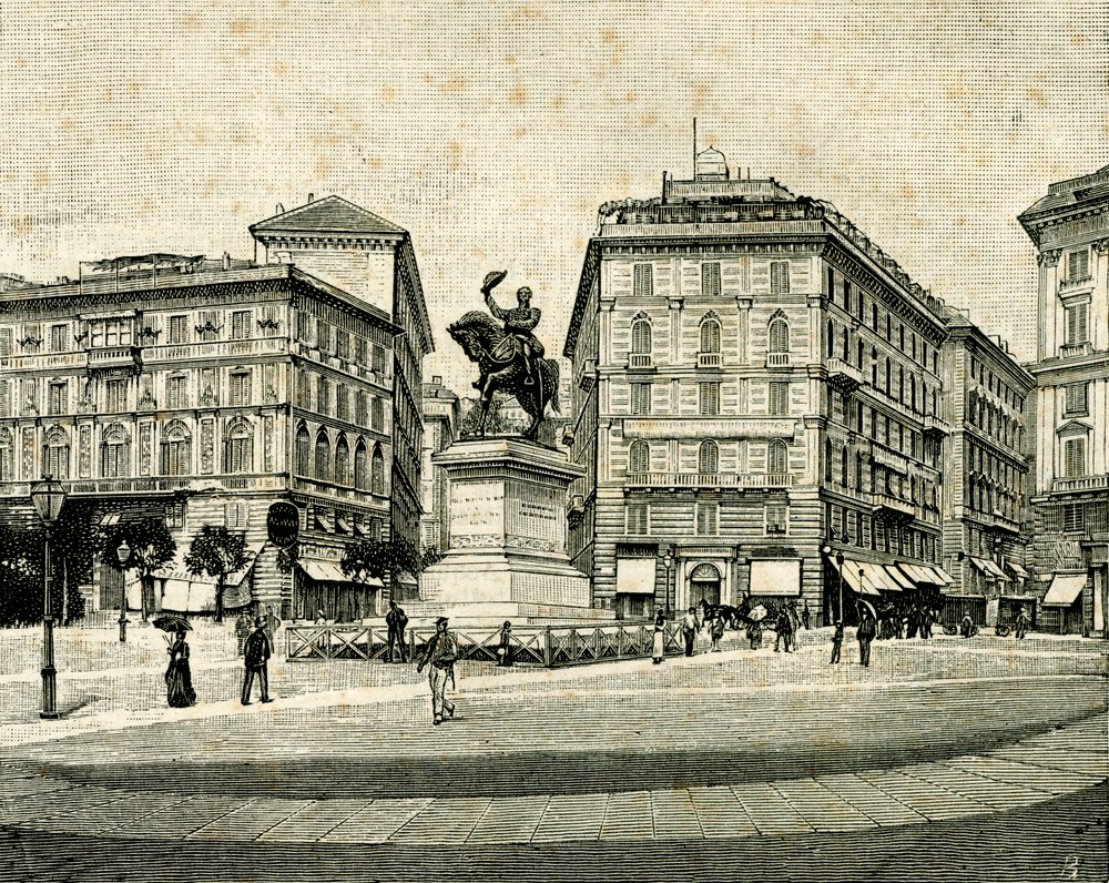 Pomník Viktora Emanuela II. (1820-1878), od Francesca Barzaghiho (1839-1892), Piazza Corvetto, Janov, Ligurie, Itálie od Francesco Barzaghi