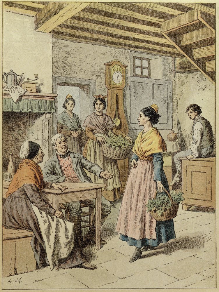 Interiér statku v Provence, 1901 (barevná rytina) od Frederic Theodore Lix