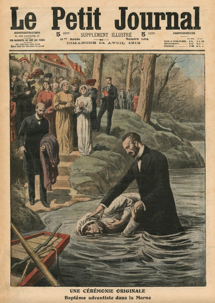 Neobvyklý obřad, adventistický křest v La Marne, ilustrace z 