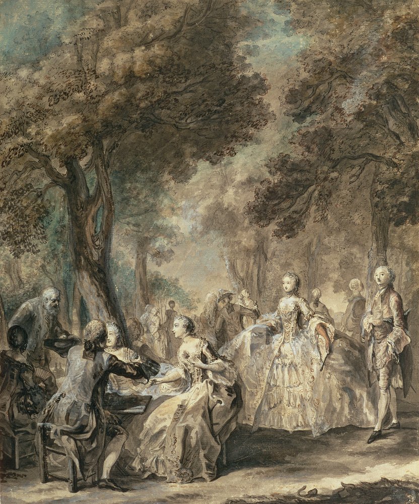 Pařížané na procházku, 1760-1 (pero a inkoust, mytí, wc a kvaš) od Gabriel de Saint-Aubin