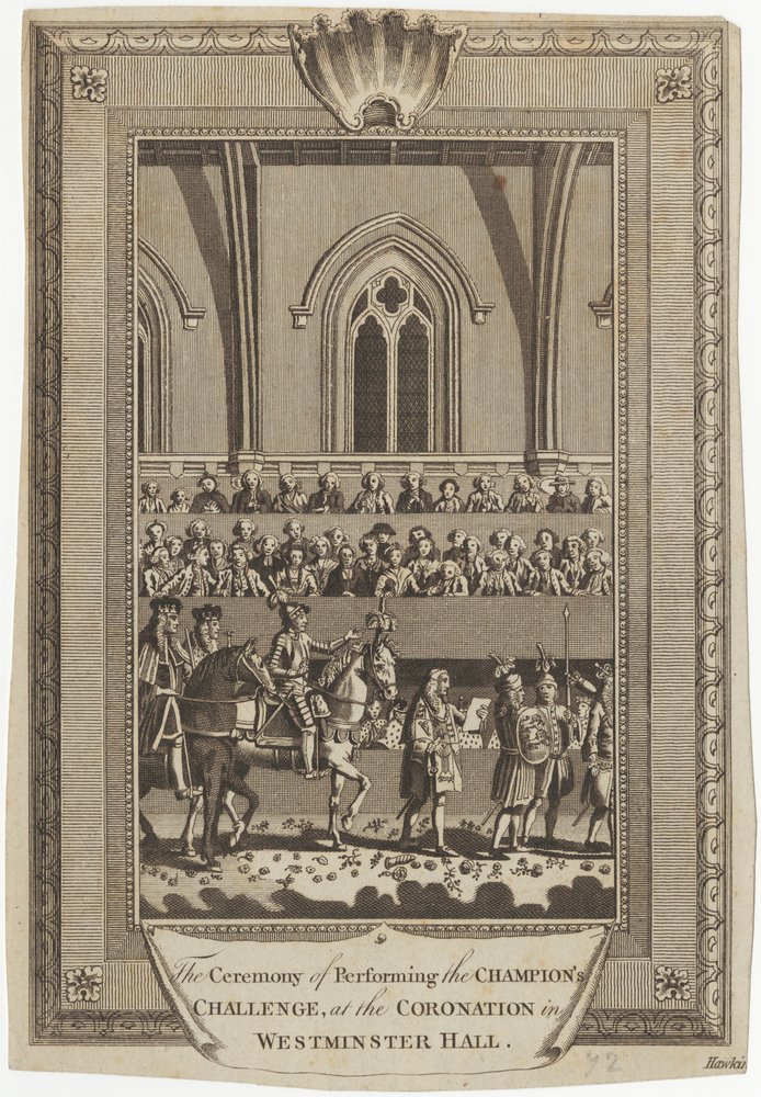 Obřad vyhlášení šampionovy výzvy při korunovaci ve Westminster Hall od George Hawkins