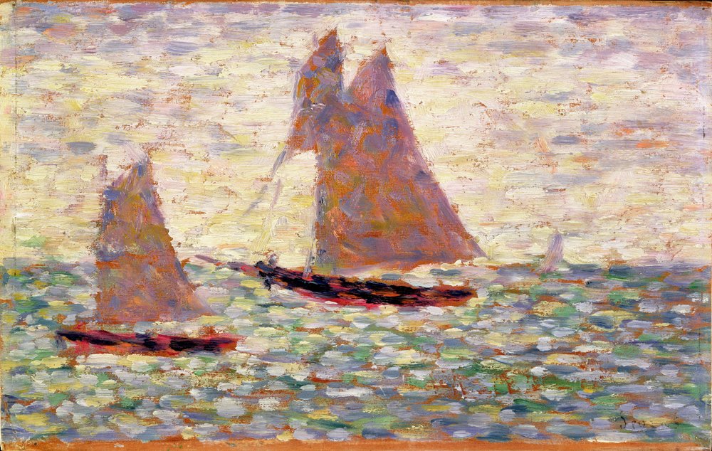 Dvě plachetnice u Grandcampu, kolem roku 1885 od Georges Seurat