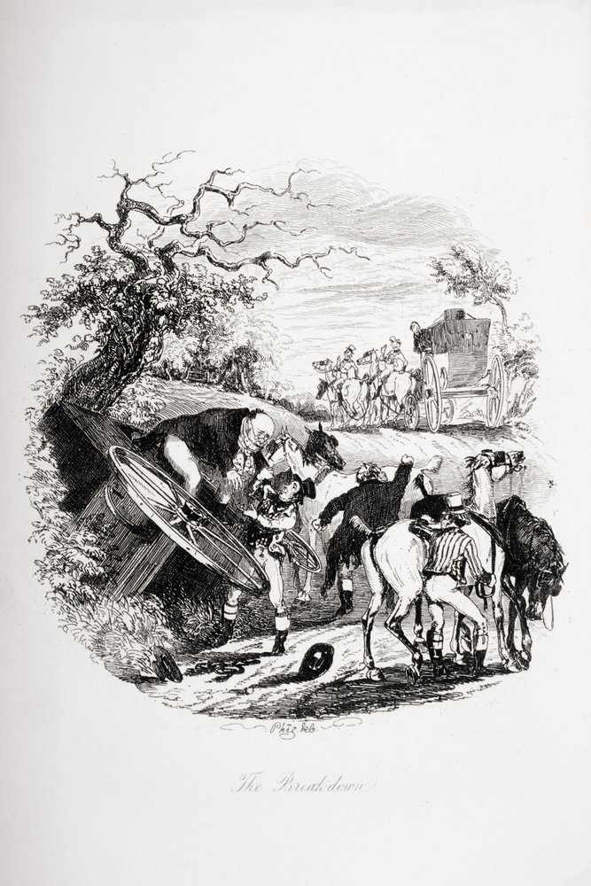 Rozpad, ilustrace z „The Pickwick Papers“ od Charlese Dickense (1812-70), publikované v roce 1837 od Hablot Knight Browne