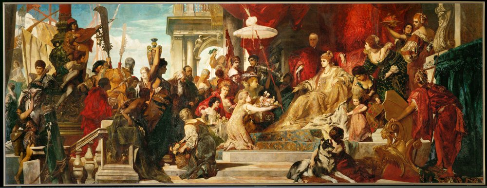 Venedig vyznamenává Caterinu Cornaro (malba na plátně) od Hans Makart
