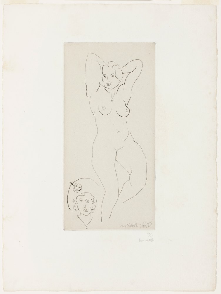 Ženský akt se zdviženýma rukama a hlavou ženy od Henri Matisse