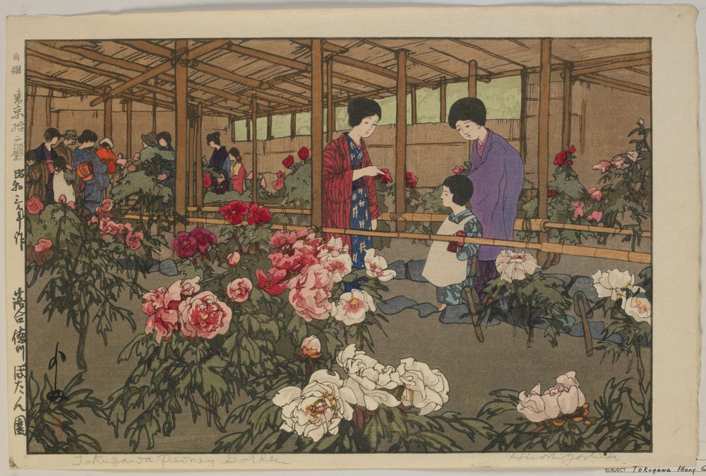 Tokugawa Pivoňková zahrada, ze série, Dvanáct scén Tokia, éra Showa od Hiroshi Yoshida
