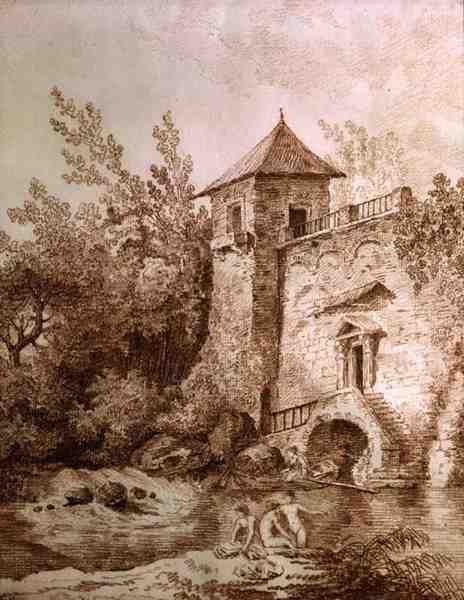 The Bathers (sangvinik na papíře) od Hubert Robert