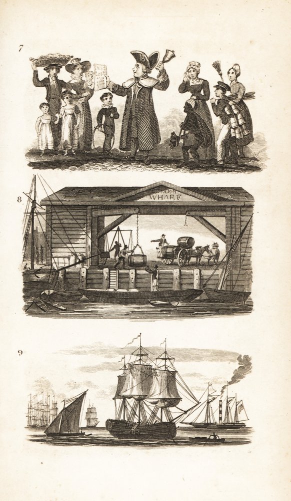 Bellman, London Wharf a uhelná loď a uhelný člun od Isaac Taylor