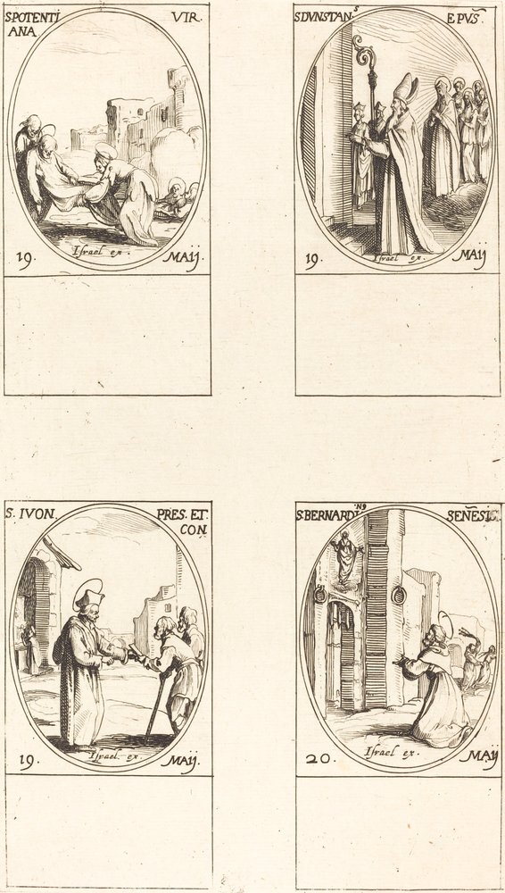 Svatý. Potenciál; Svatý. Dunstan; Svatý. Yves; Svatý. Bernardinus ze Sieny od Jacques Callot