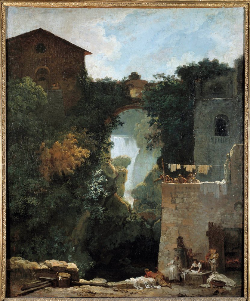 Vodopády Tivoli Des lavandieres v krajině vodopádů. Obraz Jean-Honore Fragonard (1732-1806) 18. století Sun. 0,72 x 0,6 m. od Jean-Honore Fragonard