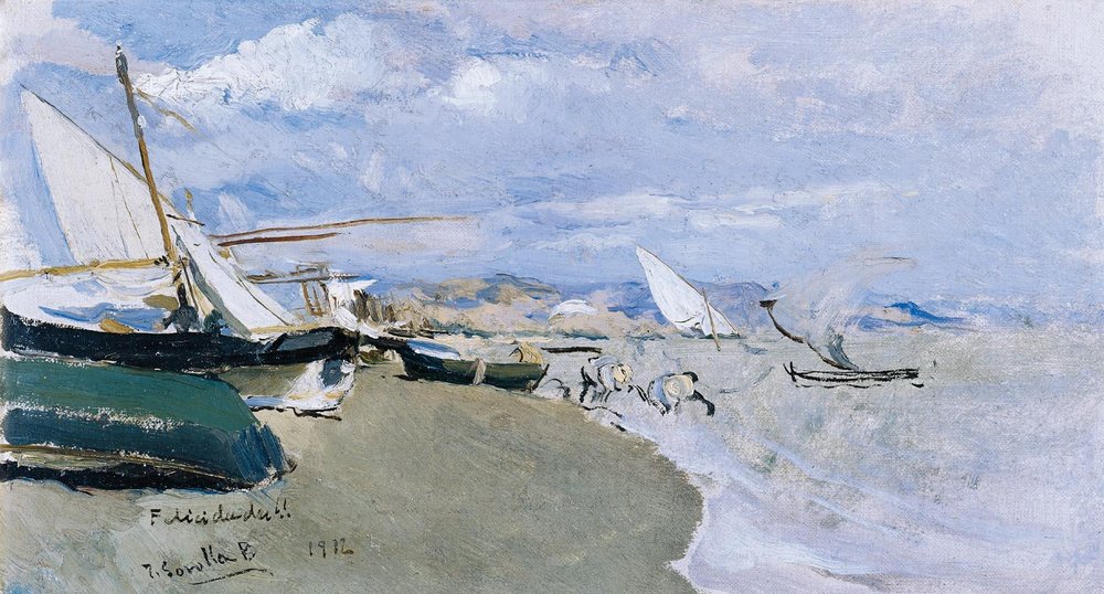 Čluny na pláži, levantské pobřeží od Joaquín Sorolla