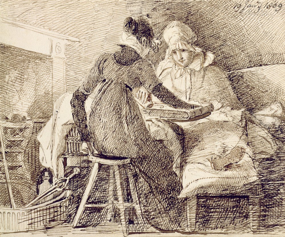 A Game of Backgammon, 19. ledna 1809 (pero a inkoust na papíře) od John Harden