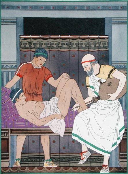 Klystýr, ilustrace z „Úplných spisů Hippokrata“ od Joseph Kuhn-Regnier
