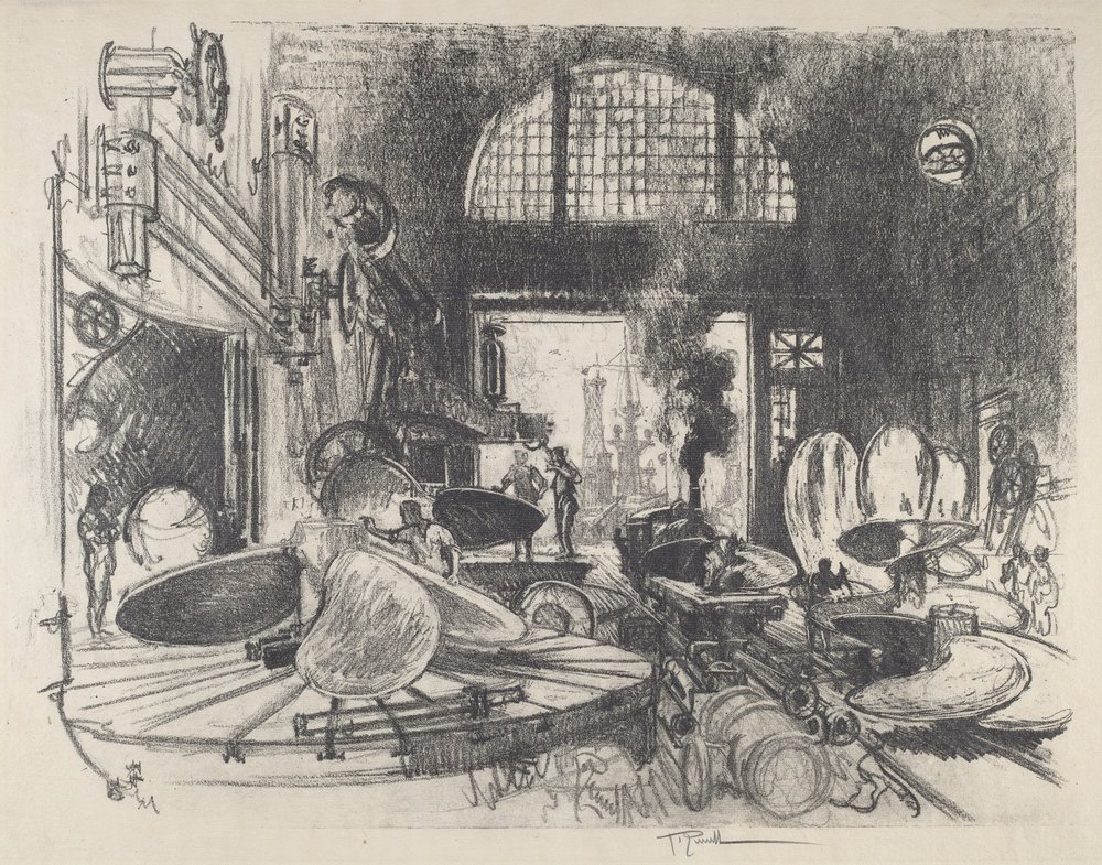 Výroba listů vrtule, 1917. od Joseph Pennell