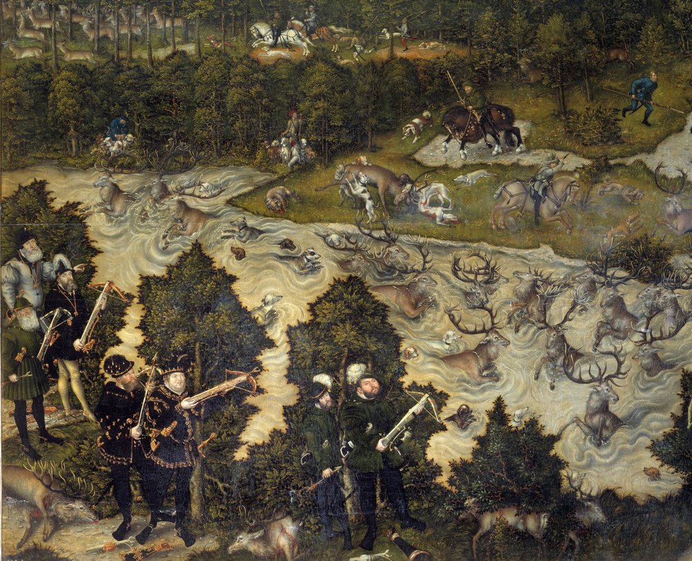 Lov na počest Karla V. na zámku Torgau v Německu Zástupcem císaře je pravděpodobně vlevo. Detail. Obraz Lucase Cranacha staršího (1472-1553). 16. století. Madrid. Muzeum Prado od Lucas the Elder Cranach