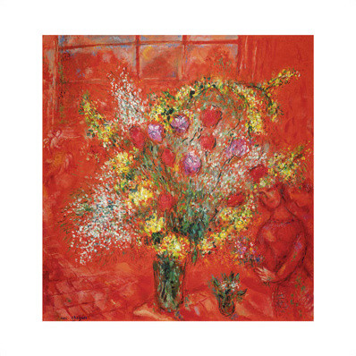 Květiny na červeném pozadí od Marc Chagall