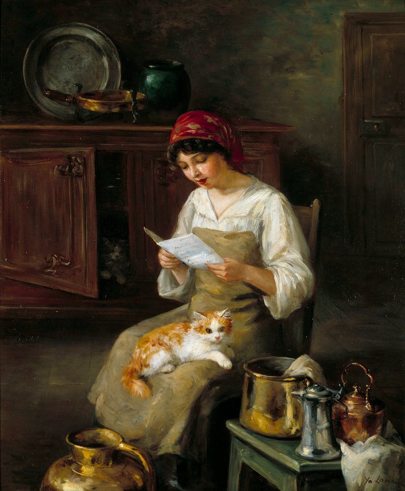 Mladá žena čte dopis. Obraz Marie-Yvonne Laur Dite Yo (1879-1943) od Marie-Yvonne Yo Laur