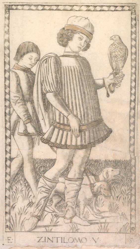Gentleman ze série Tarocchi E: Conditions of Man, #5, c. 1465. od Master of the E-Series Tarocchi