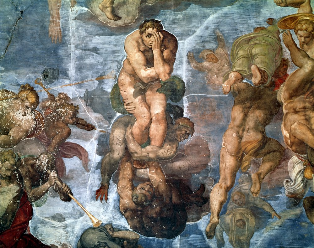 Sixtinská kaple: Poslední soud, detail jednoho ze zavržených, 1538-41 od Michelangelo Buonarroti