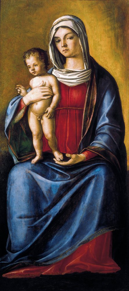 Madona s dítětem, Centrální panel Triptychu s Madonou s dítětem, sv. Albertem a sv. Šebestiánem od Nicolo Rondinelli