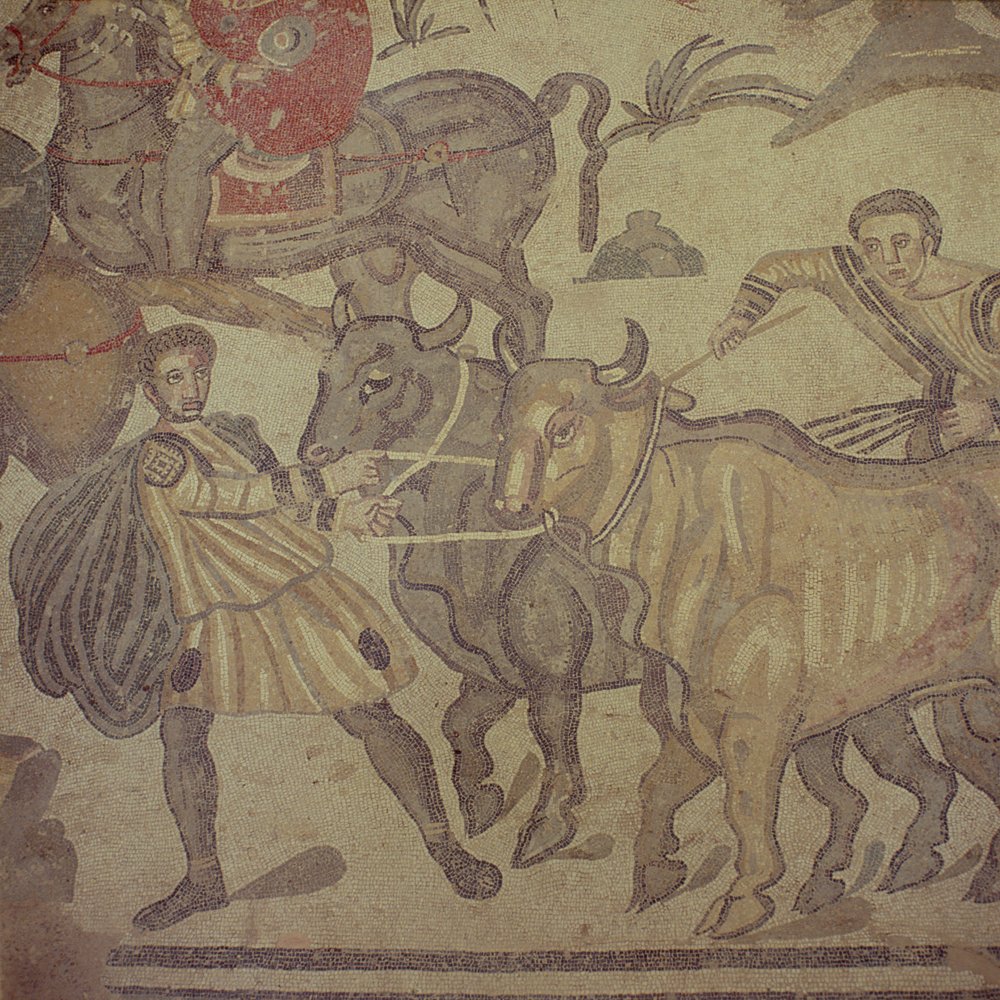 Voli přepravující vodu, římská mozaika, počátek 4. století (mozaika) od Roman