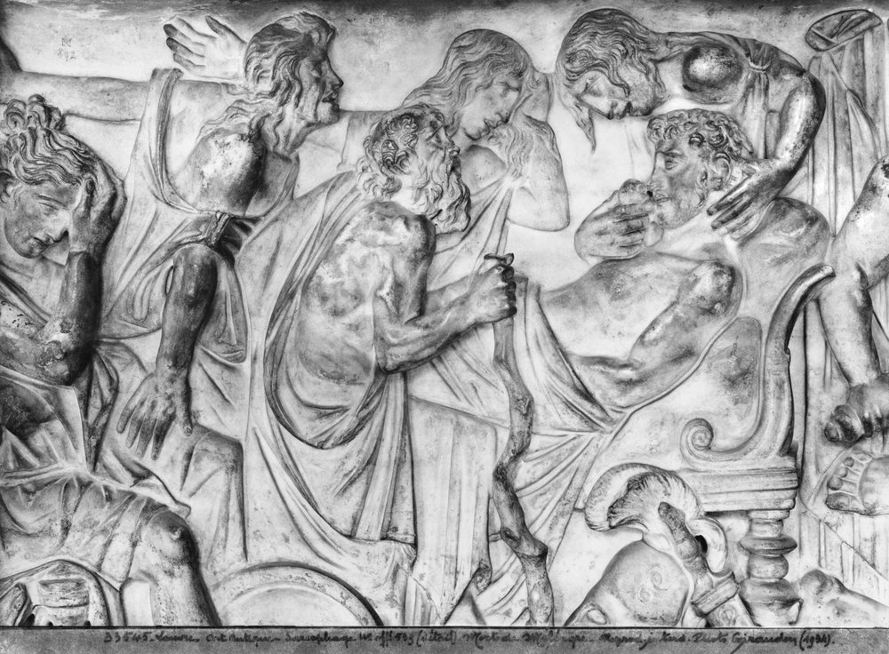 Reliéf zobrazující smrt Meleagera, detail ze sarkofágu Meleager (mramor) od Roman