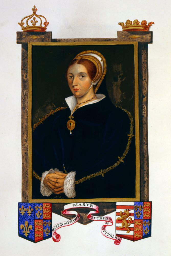 Portrét Marie Tudorovny z knihy "Memoirs of the Court of Queen Elizabeth", vydané v roce 1825 (kvaš a čb na papíře) od Sarah Countess of Essex