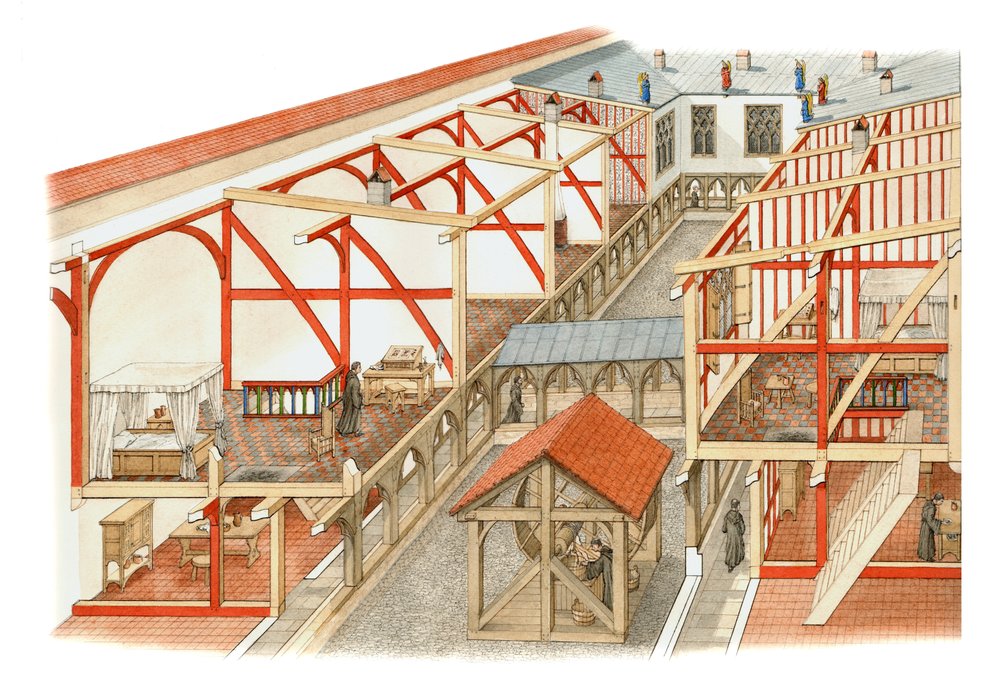 Kanovnický dvůr, hrad Windsor, asi 1500-1535 (tuš a akvarel na papíře) od Stephen Conlin