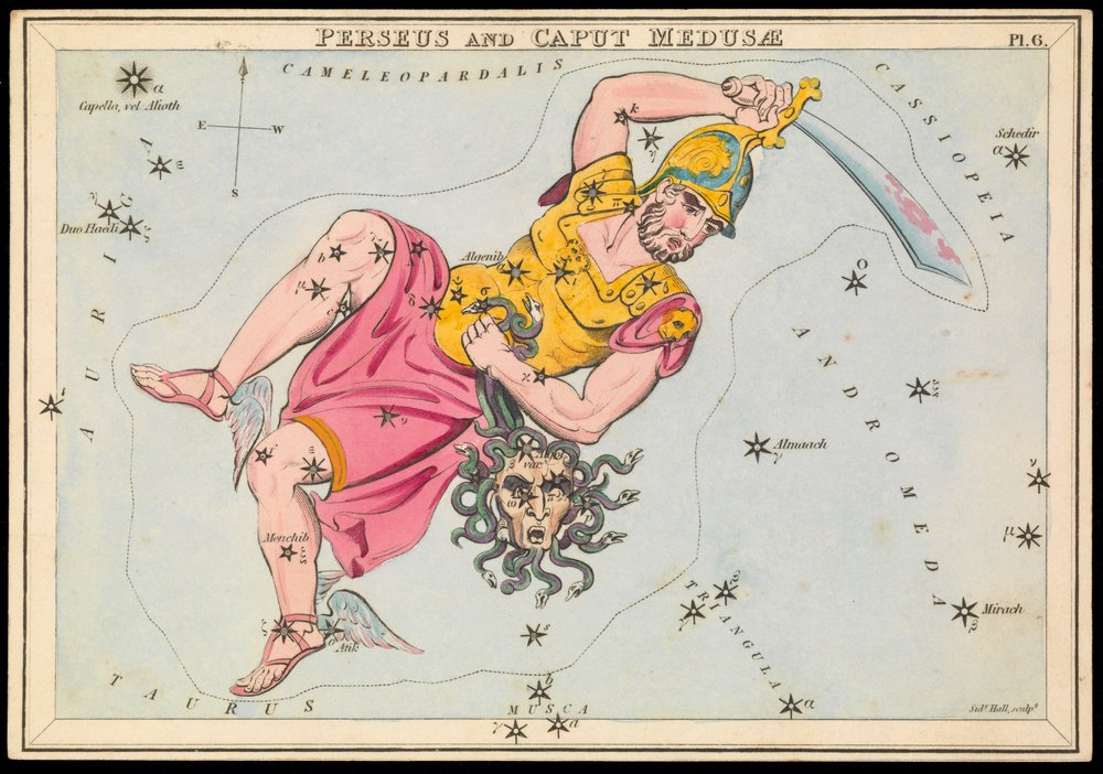 Perseus a Caput Medusae, asi 1825 (karta, papír, hedvábí ) od Sydney Hall