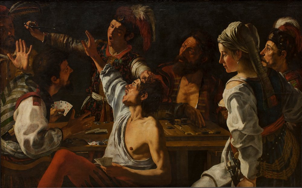 Hráči karet a backgammonu. Boj o karty, c. 1620-30 (olej na plátně) od Theodor Rombouts