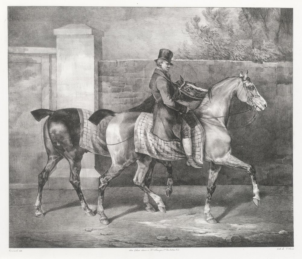 Dva koně, které venčí žokej (A Groom Exercising Two Horses) od Theodore Gericault