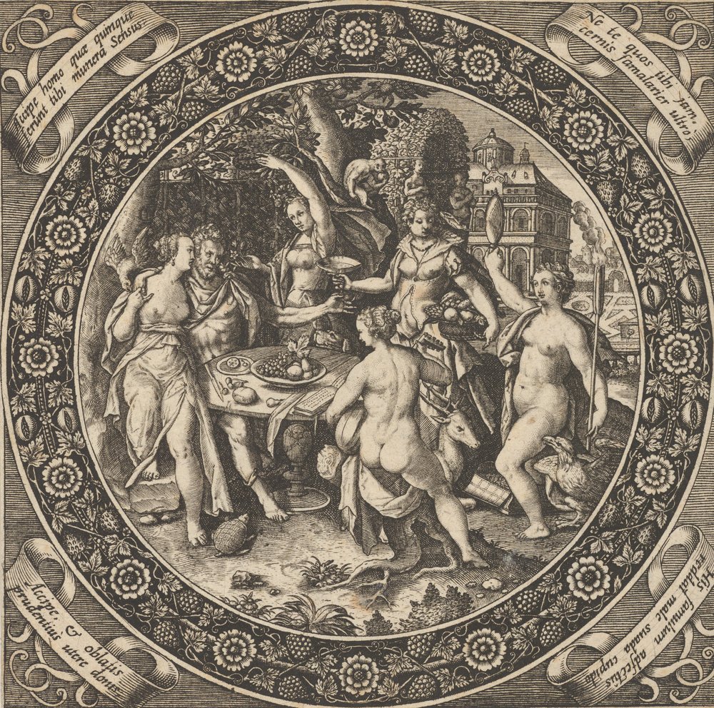 Scéna se svátkem lásky v kruhu ve středu, 1580-1600. od Theodore de Bry