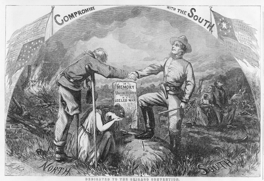 Kompromis s jihem – věnováno Chicagské úmluvě, 1864 (dřevoryt) od Thomas Nast