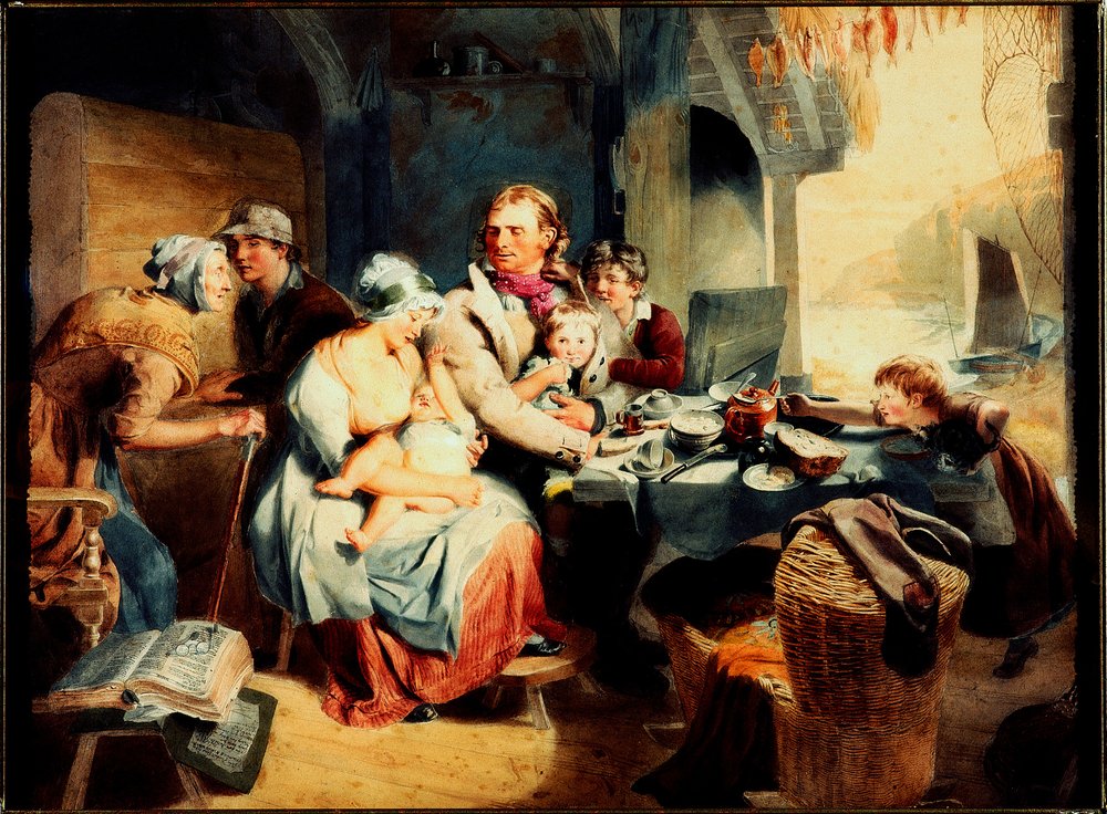 Rybářská chata, 1810 (wc na tkaném papíře) od Thomas Frank Heaphy