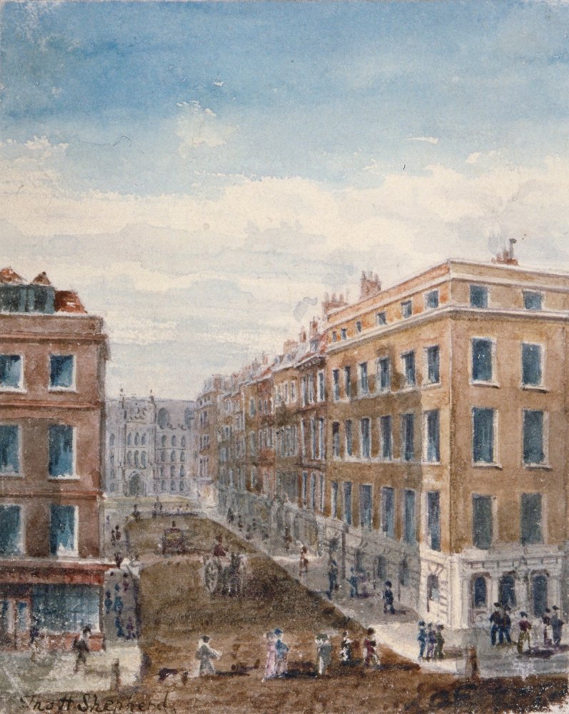Pohled na King Street, při pohledu na sever od Cheapside do Guildhall, City of London, 1840 od Thomas Hosmer Shepherd